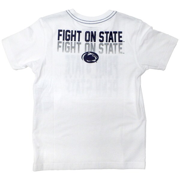 back of youth white short sleeve t-shirt with Fight on State and Athletic Logo